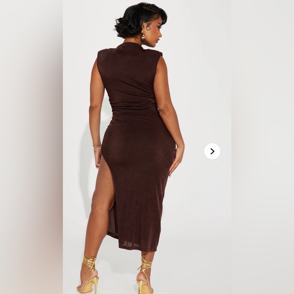 Fashion Nova Brown High-Slit Sleeveless Maxi Dress
